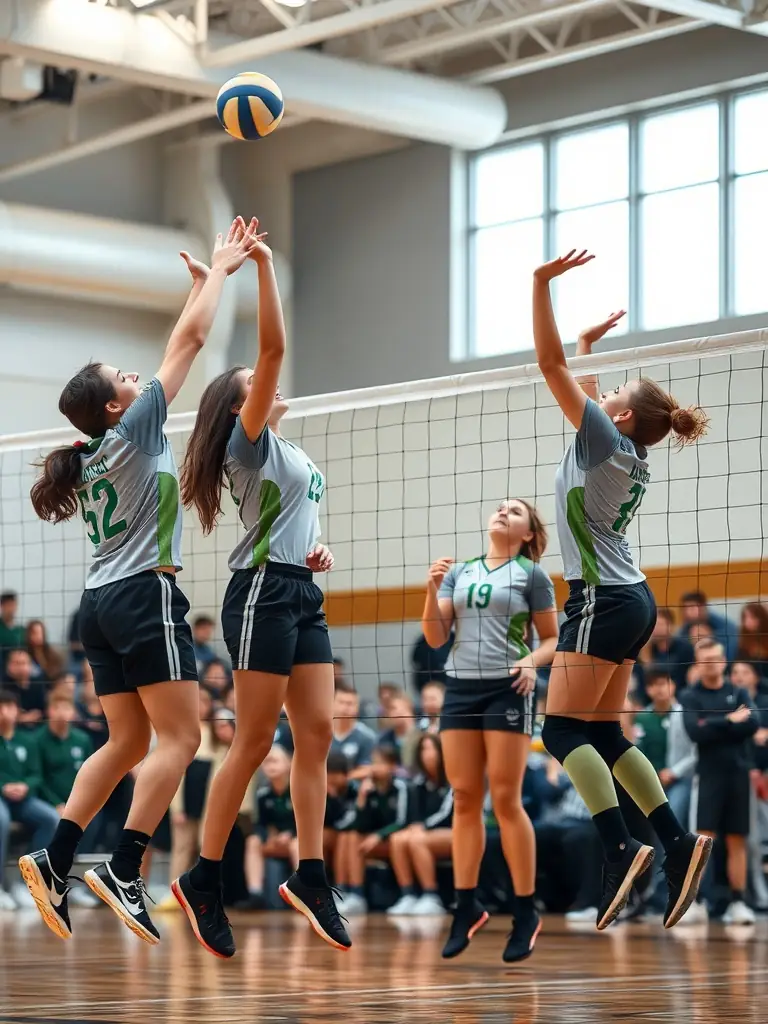 A volleyball match in progress, highlighting the excitement and competitive spirit of the sport.