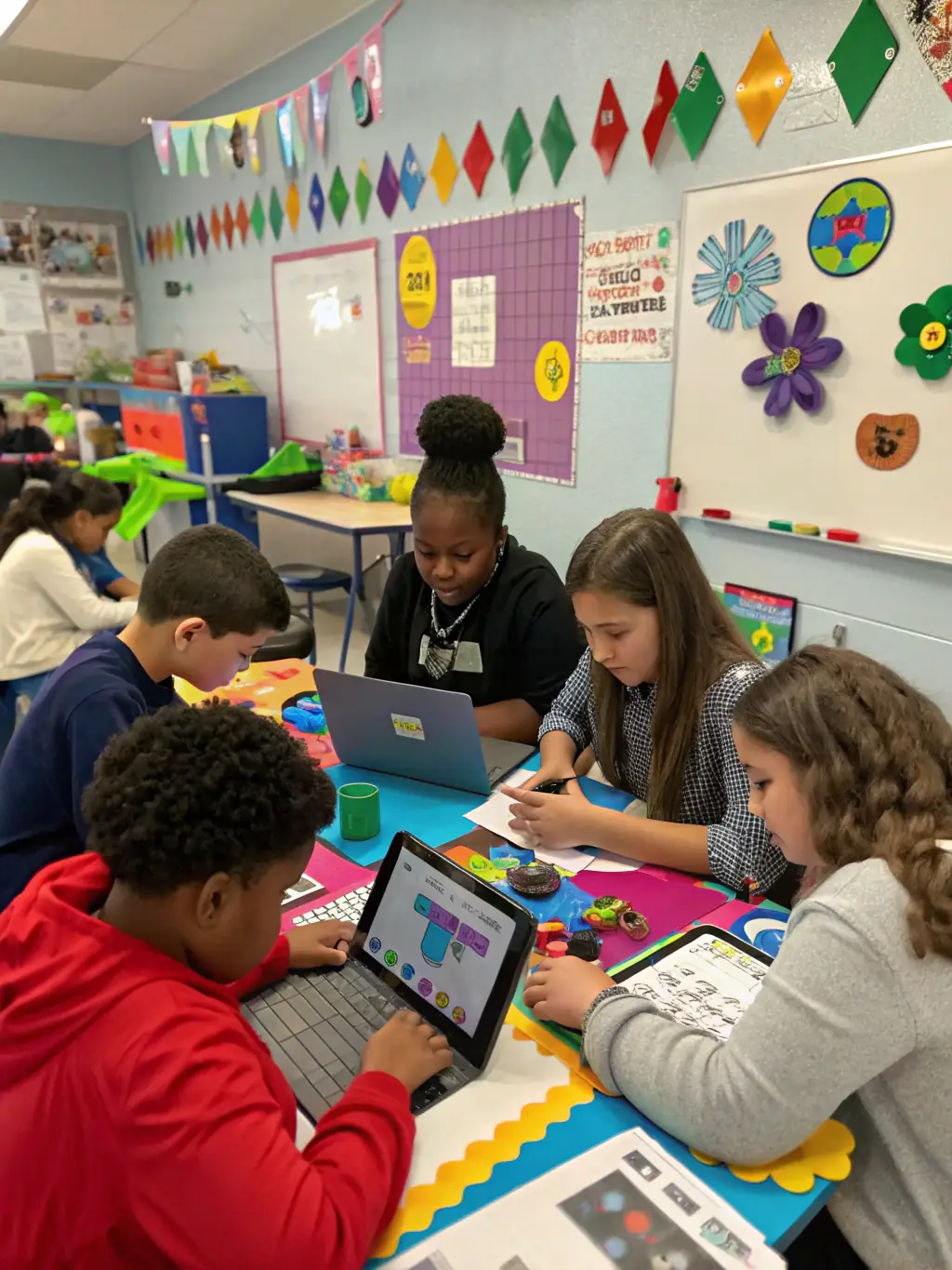 A diverse group of students collaborating on a sports strategy, highlighting the inclusive and skill-building environment of ASSOCIATION SPORTIVE DU COLLEGE D'ENSEIGNEMENT SECONDAIRE.